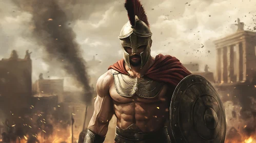 Ancient Warrior Amidst Destruction