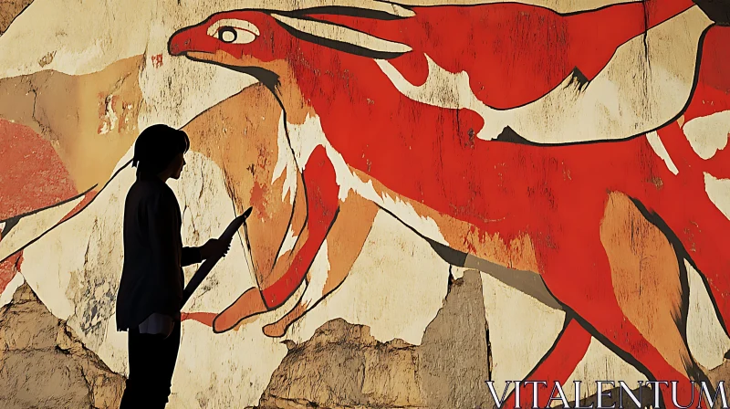 Silhouette Gazing at Prehistoric Art AI Image