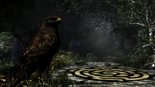 Forest Eagle on Stone Labyrinth Path