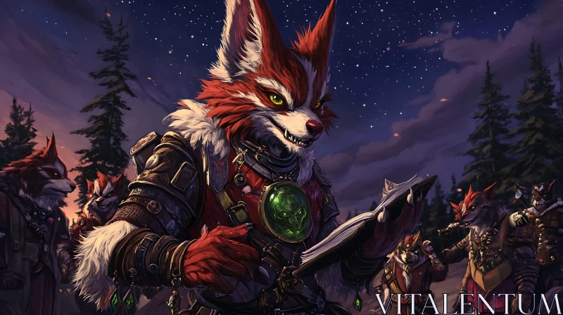 AI ART Armored Fox Creature Reads Magic Book