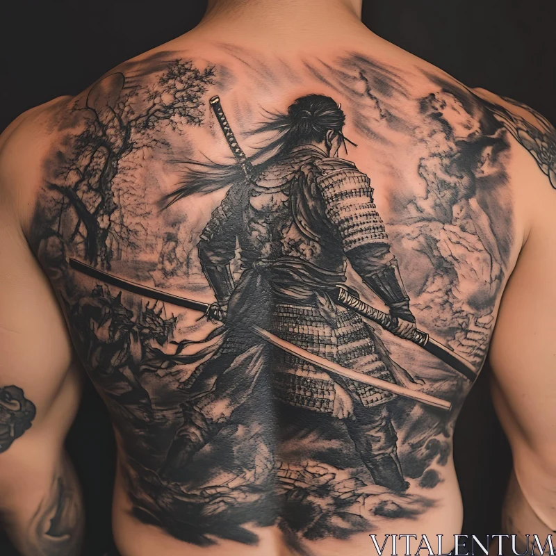 AI ART Back Tattoo of a Samurai Warrior