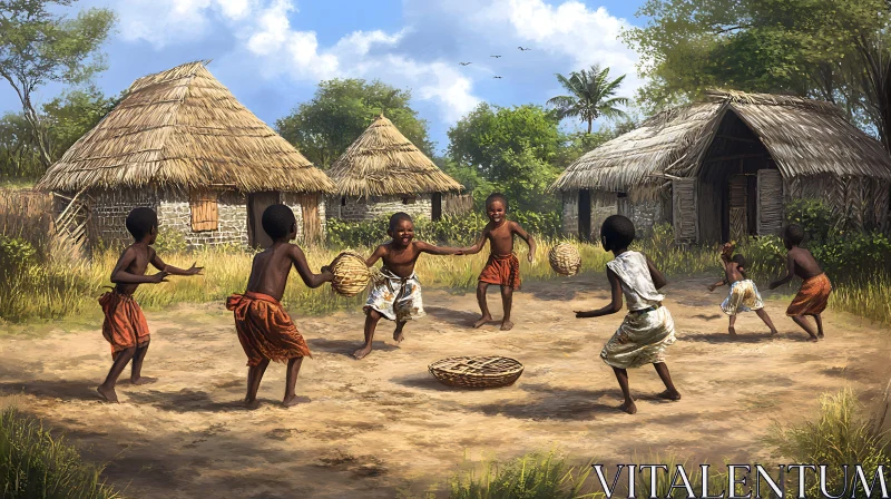 Joyful Childhood Game in African Village AI Image