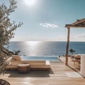 Serene Seaside Deck with Infinity Pool and Sunset View