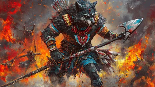 Anthropomorphic Wolf Warrior with Spear