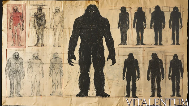 Monochrome Bigfoot Character Design Sheet AI Image