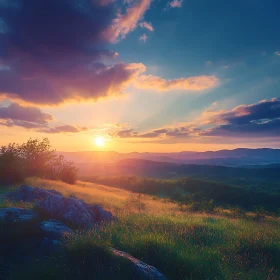 Sunset Landscape with Rolling Hills