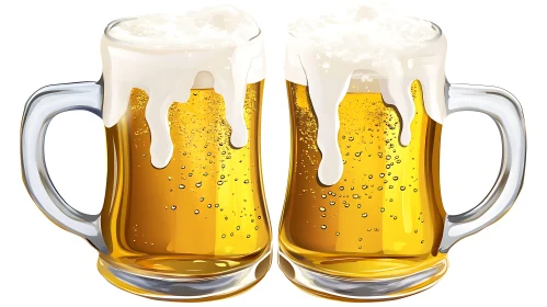 Two Beer Mugs with Foam