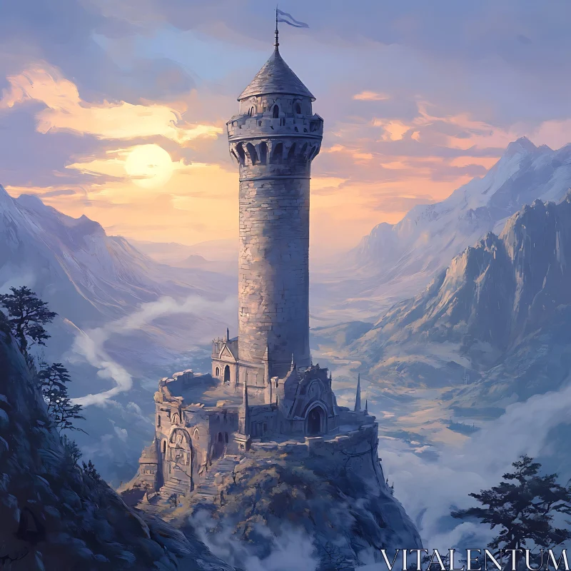 AI ART Castle Tower in the Mountains