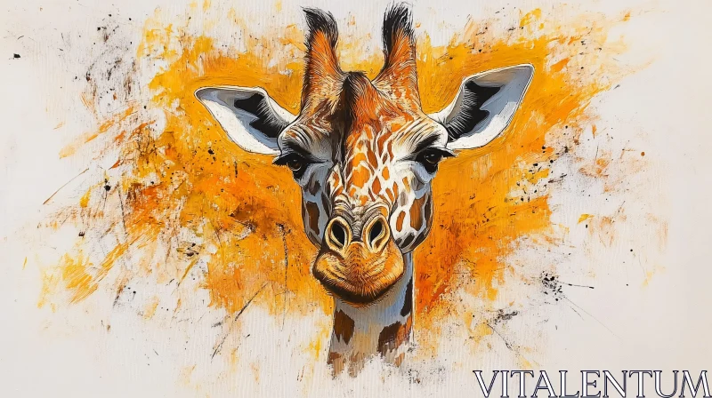 Giraffe Art with Orange Background AI Image