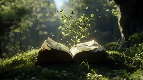 Mystical Book in Woodland Scene