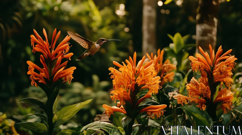 AI ART Hummingbird and Orange Flowers in Bloom