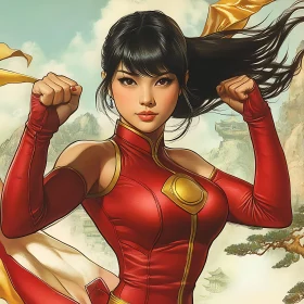 Asian Woman Heroic Stance Art