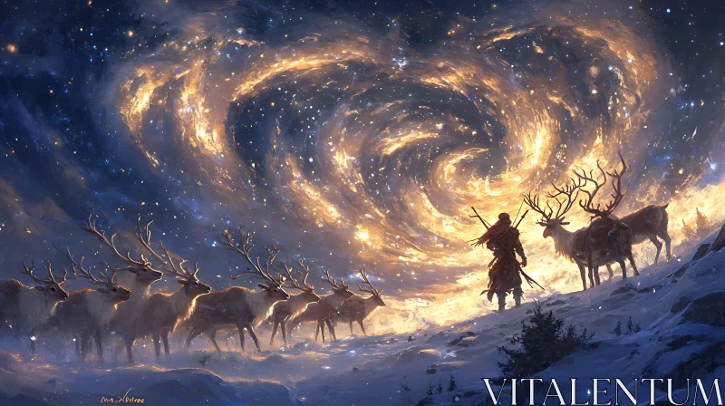 AI ART Reindeer and the Night Sky