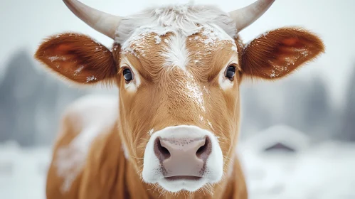 Snow-Covered Cow Close-Up