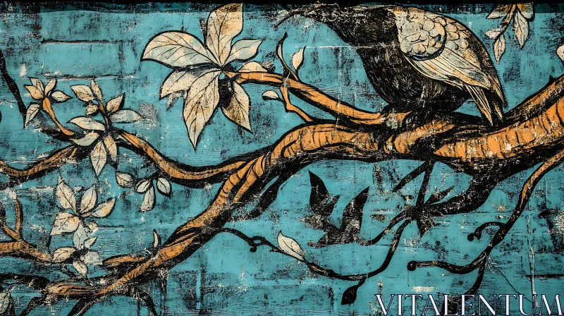 Bird and Branch Vintage Artwork AI Image