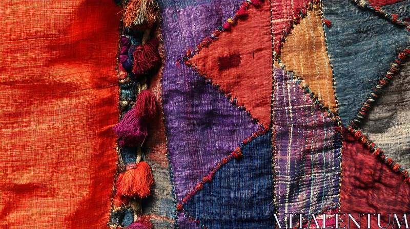 Abstract Fabric Patchwork with Tassels AI Image