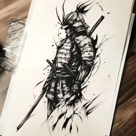 Ink Sketch of a Samurai Warrior