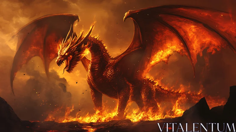 AI ART Fiery Dragon Illustration