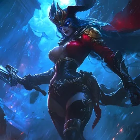 Armored Female Warrior in Battle Stance