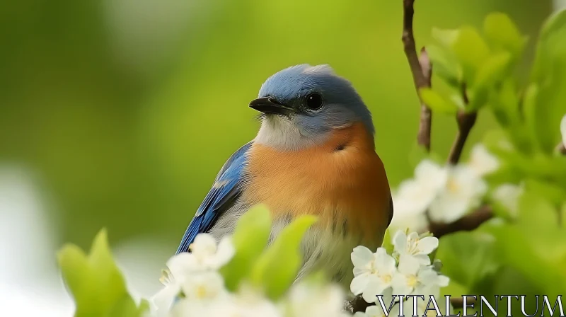 Bluebird in Spring Blossom Scene AI Image