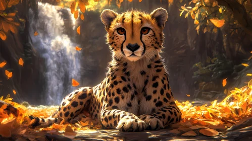 Cheetah Amidst Autumn Leaves