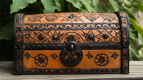 Vintage Carved Wooden Treasure Chest