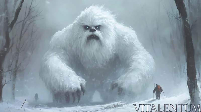 AI ART Giant White Yeti in Snowy Landscape