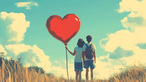 Romantic Sky Gazing with Heart Balloon