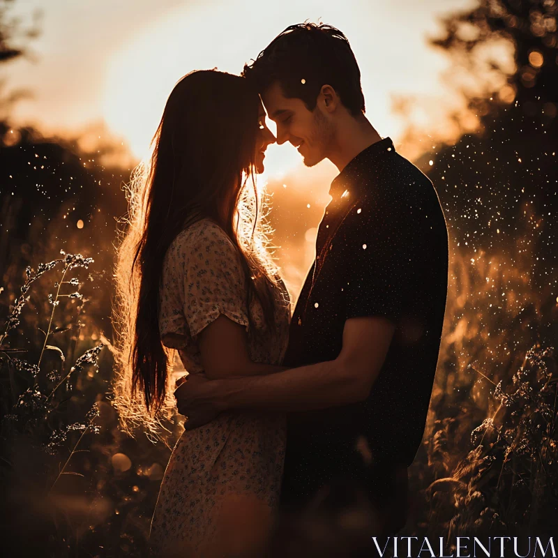 Golden Hour Romance: Intimate Couple Portrait AI Image