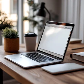 Contemporary Desk Setup with Open Laptop