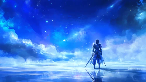 Lone Warrior Under Starry Skies