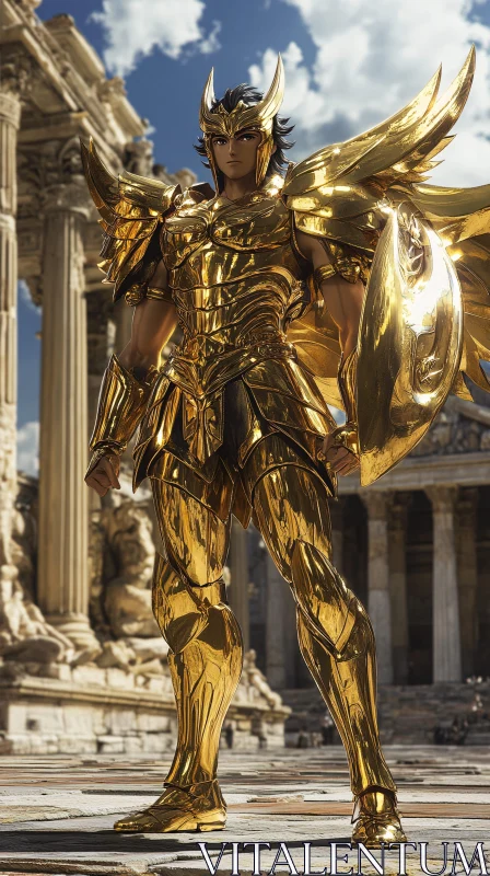 Warrior in Gold Armor AI Image