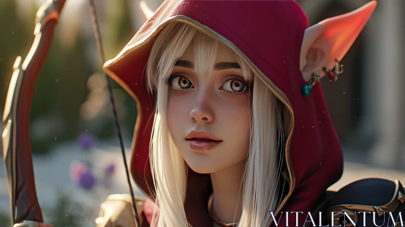 Captivating Portrait of a Beautiful Blonde Woman in a Red Hood AI Image