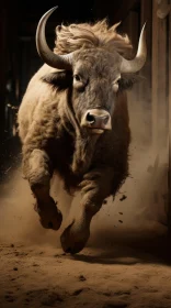 Captivating Portrait of a Running Bull in a Rural Setting