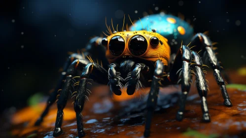 Captivating Spider Image with Yellow Spots and Striking Blue Eyes