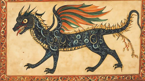 Ornate Dragon Illustration from Ancient Manuscript