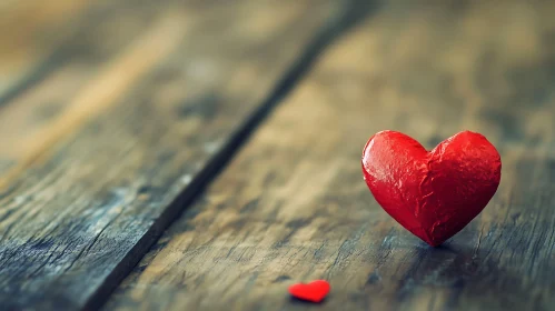 Red Hearts on Rustic Wood Surface