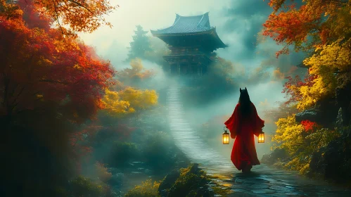 Lanterns Guiding Through Autumnal Mist