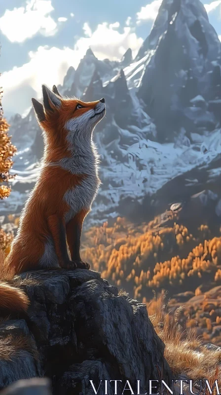 Fox amidst Autumn Mountains AI Image