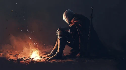 Knight's Vigil by the Fire