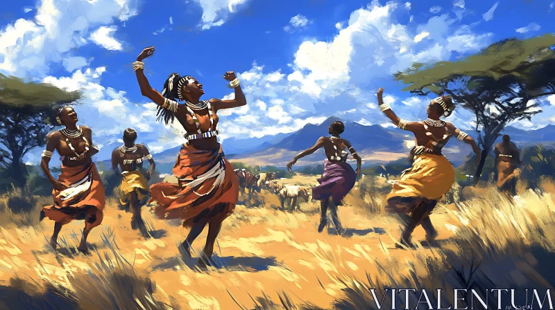 Dancing Women in African Field AI Image