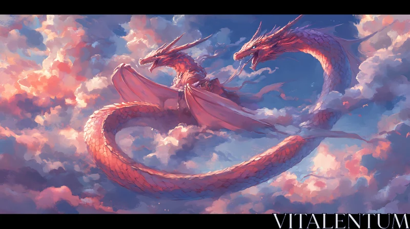 Fantasy Dragons Soaring in Pastel Skies AI Image