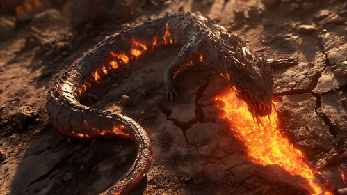 Dragon's fiery breath on cracked earth
