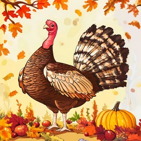 Autumnal Turkey and Pumpkin Thanksgiving Graphic