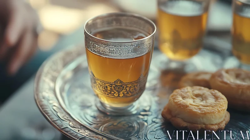 AI ART Tea and Cookies on Silver Tray