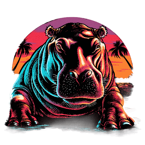 POD Design Hippopotamus Sunset Illustration - Tropical Adventure Art