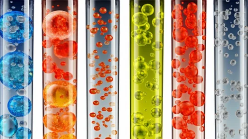 Hyper-Realistic Test Tubes with Colored Bubbles | Crimson and Amber Liquids