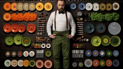 Industrial Design: A Captivating Image of a Man Among Colorful Dishes