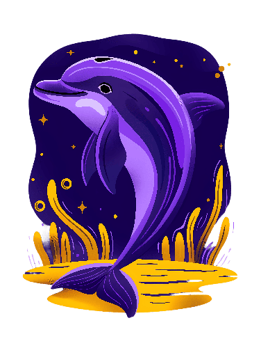 Playful Purple Dolphin Cartoon Illustration for Apparel POD Design