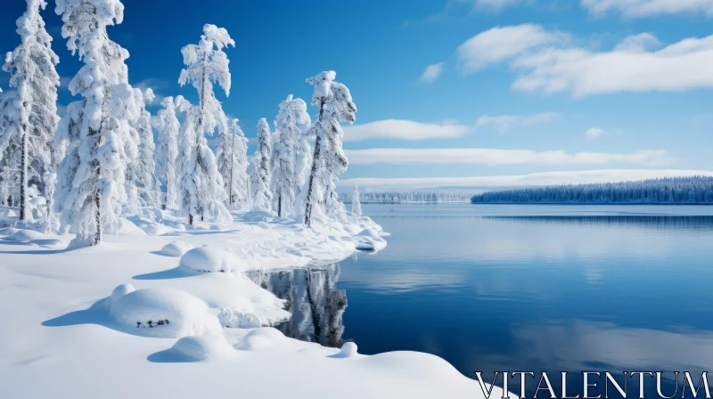 Stunning Norwegian Winter Landscape with Snow-Covered Lake AI Image